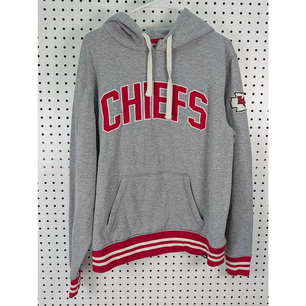 Kansas City Chiefs Hoodie 47 Brand Gray‎ Red Stripes NWT